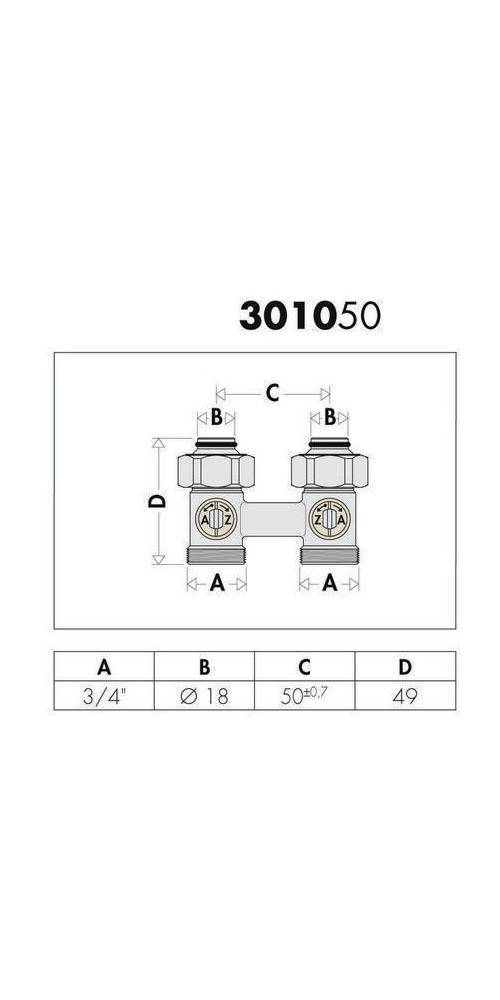 Caleffi Zweirohr Hahnblock 301 Durchgangsform, 3/4Zoll IG