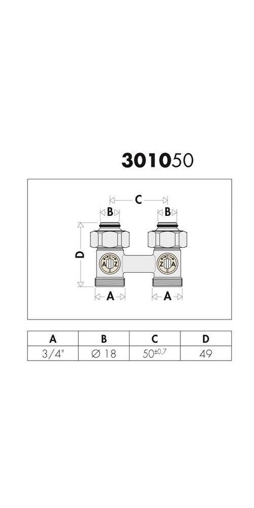 Caleffi Zweirohr Hahnblock 301 Durchgangsform, 3/4Zoll IG