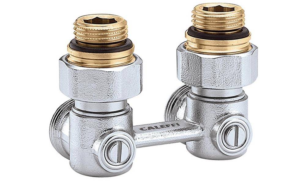 Caleffi Zweirohr-Hahnblock 301 Eckform, 1/2Zoll AG Eckform, 1/2Zoll AG