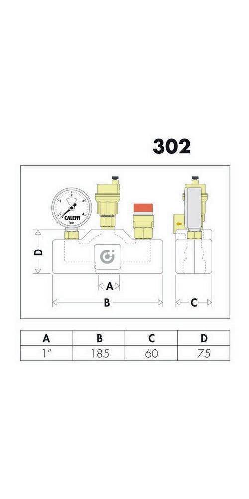 Caleffi Kesselgruppe 302 1Zoll IG mit Isolierung bis 50 kW 1Zoll IG