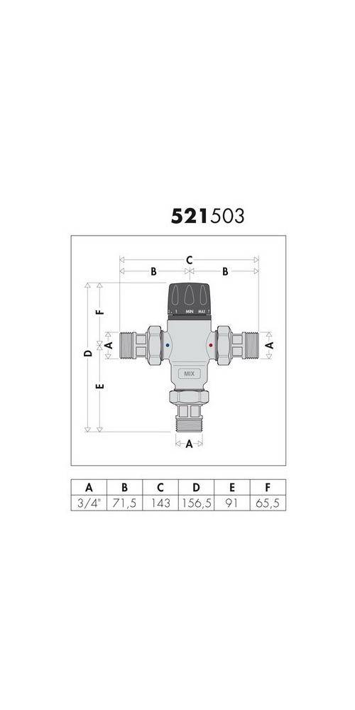 Caleffi Thermomischer 521 Messing, einstellbar 3/4Zoll, 30-65 GrC