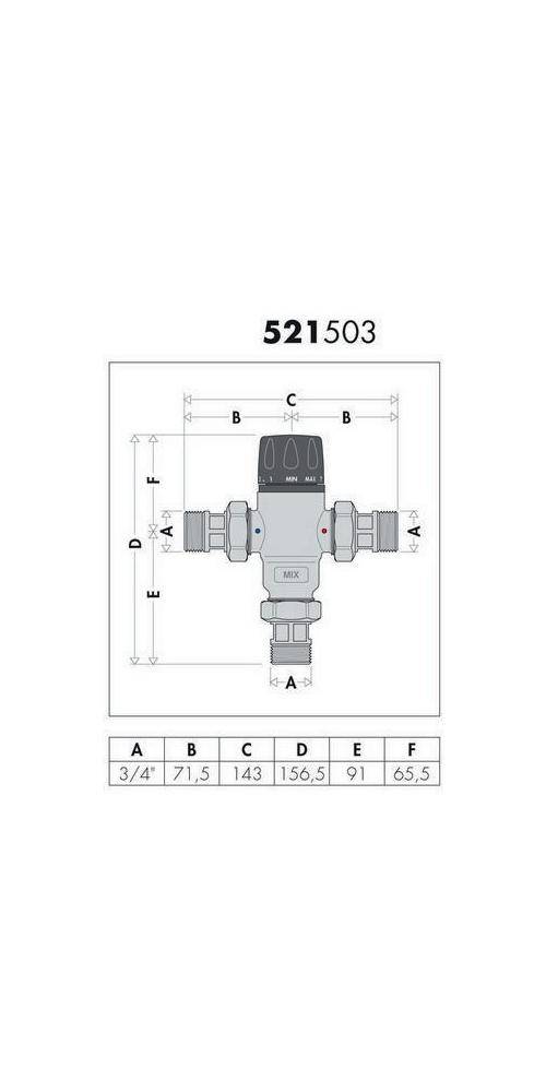 Caleffi Thermomischer 521 Messing, einstellbar 3/4Zoll, 30-65 GrC