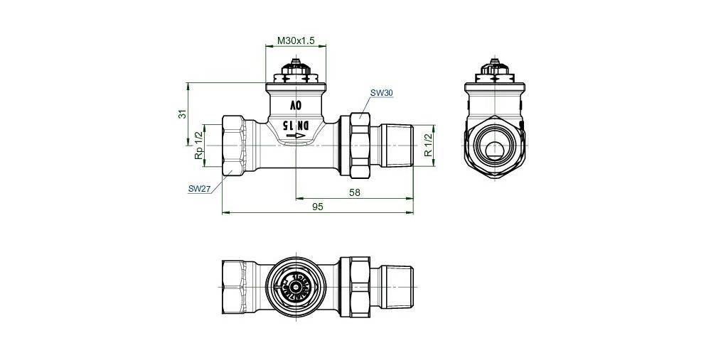 Oventrop Thermostatventil Baureihe AV 9 M 30 x 1,5, PN 10, Durchgang
