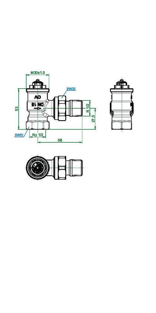 Oventrop Thermostatventil Baureihe AV 9 M 30 x 1,5, PN 10, Eck DN 15