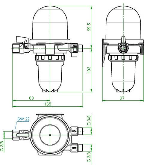 Oventrop Toc-Duo-3 Ölfilter/Entlüfter G3/8 IG x G3/8 AG, Filtereinsatz Siku 25-40 µm.