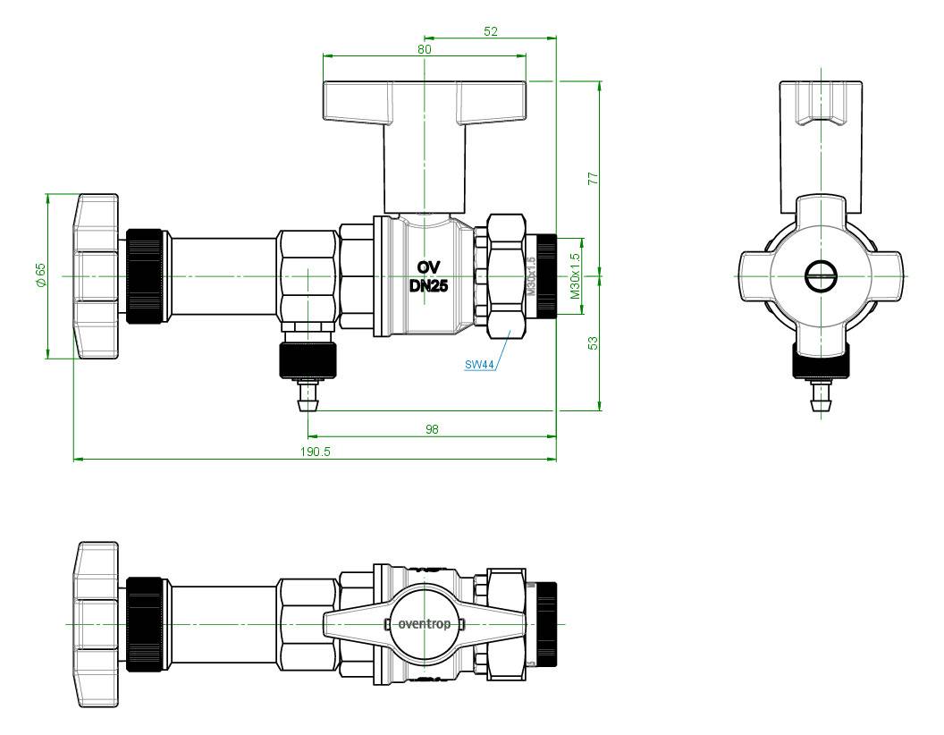 Oventrop Spezialwerkzeug Demo-Bloc Gewindeanschluss M30 x 1,5 mit Kupplungssatz für Thermostatventile AQ/AQH
