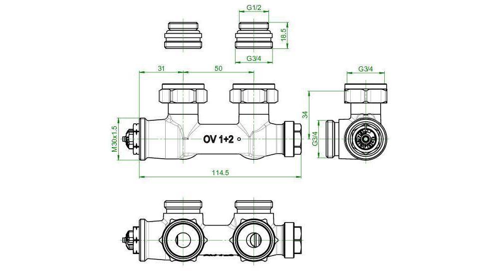 Oventrop OV Anschlussarmatur Multiblock T an Heizkrper Eckform, mit