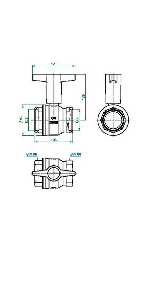 Oventrop OV Knebelgriff-Kugelhahn Optibal PN 16, Messing DN 50, 2Zoll