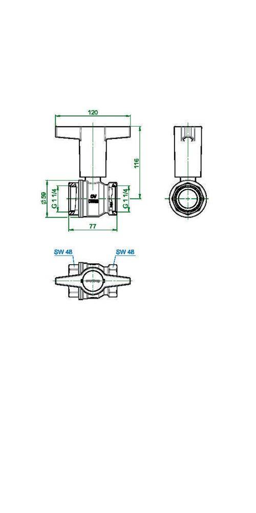 Oventrop OV Knebelgriff-Kugelhahn Optibal PN 16, Messing DN 32, 1
