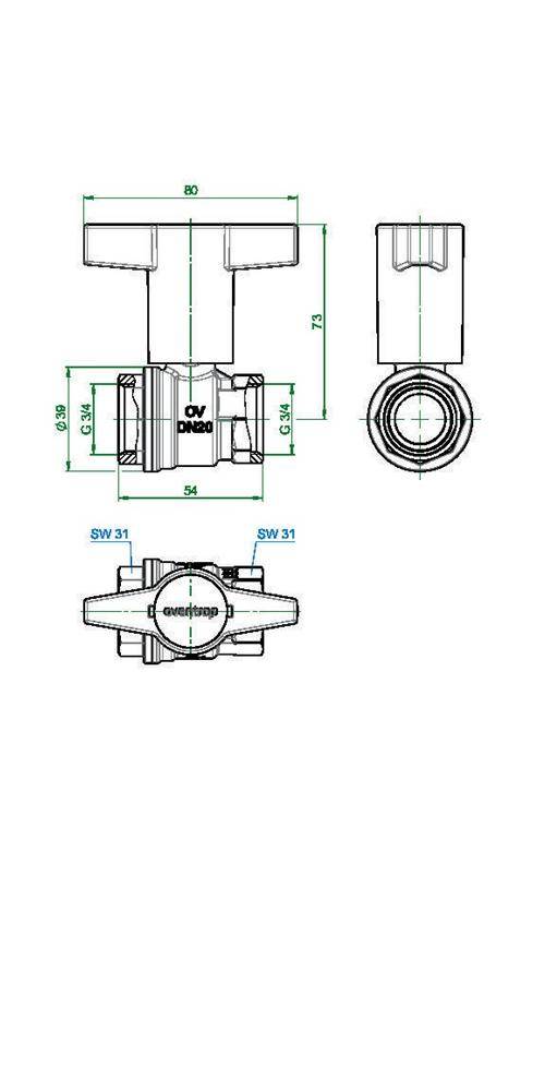 Oventrop Knebelgriff-Kugelhahn Optibal PN 16, Messing DN 20, 3/4Zoll