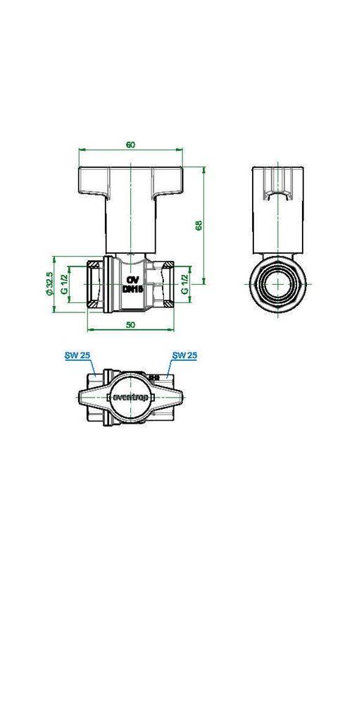 Oventrop Knebelgriff-Kugelhahn Optibal PN 16, Messing DN 15, 1/2Zoll