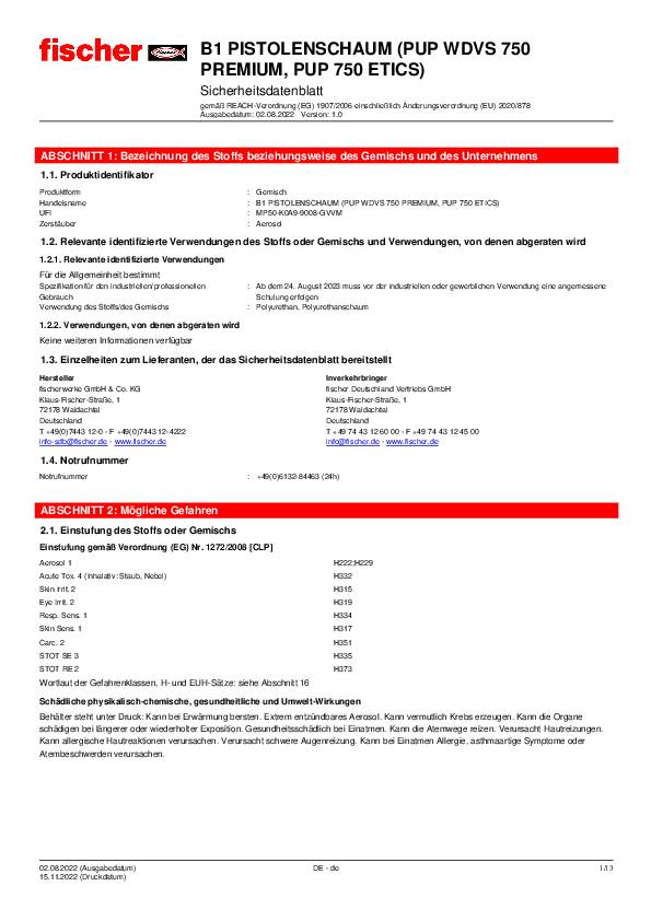 Fischer Premium WDVS-Klebeschaum PUP WDVS 750