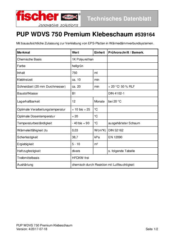 Fischer Premium WDVS-Klebeschaum PUP WDVS 750