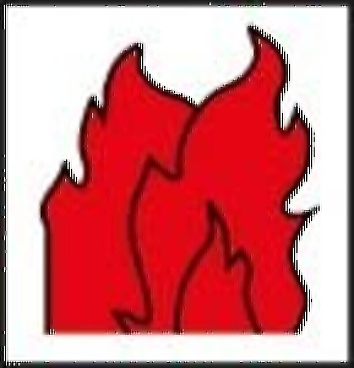 Rotes Flammensymbol, das Feuer oder entzündliches Material symbolisiert.