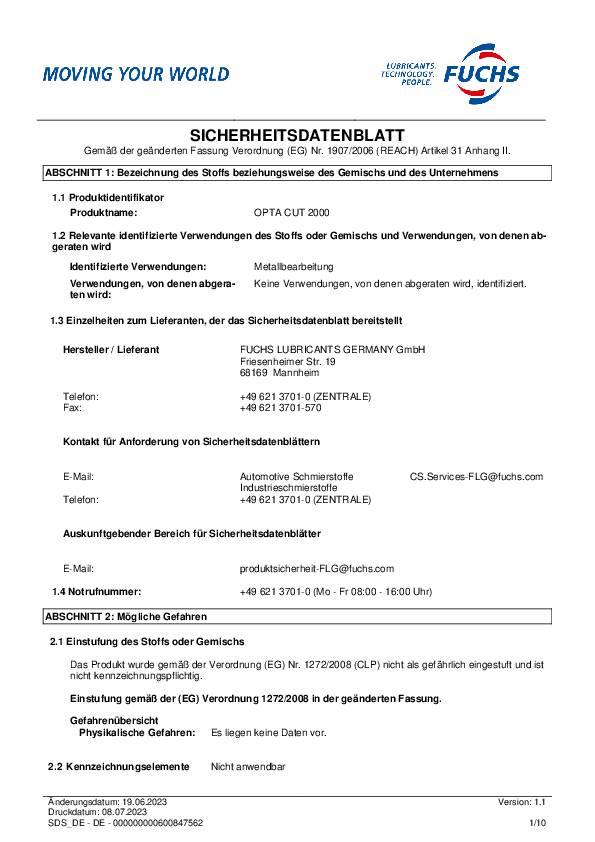 Hochleistungsschneidöl Cut 2000 5l Kanister OPTA