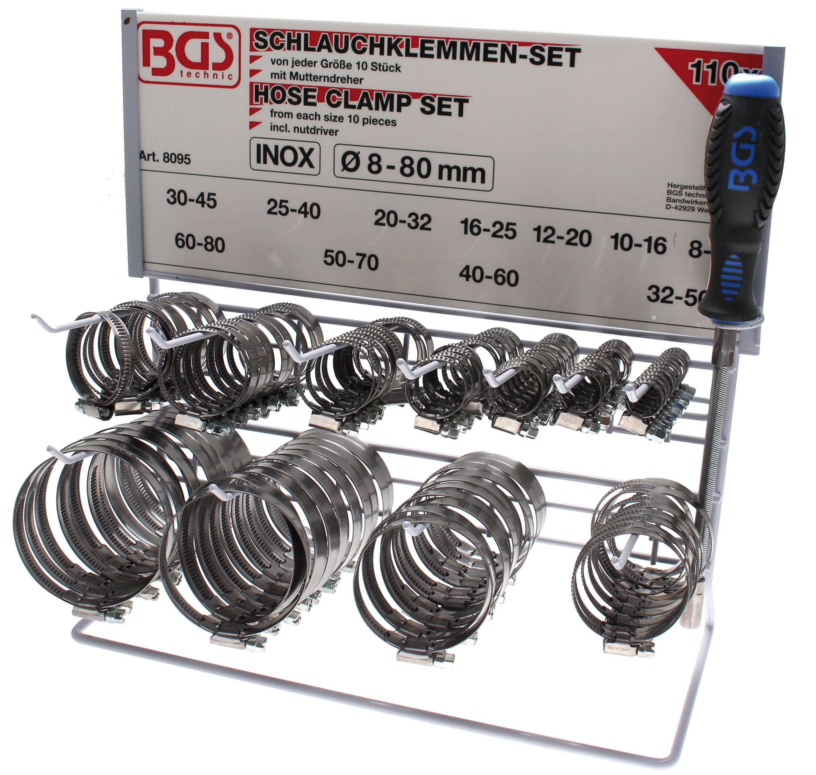 BGS technic Schlauchklemmen-Sortiment | rostfrei | auf Tafel |