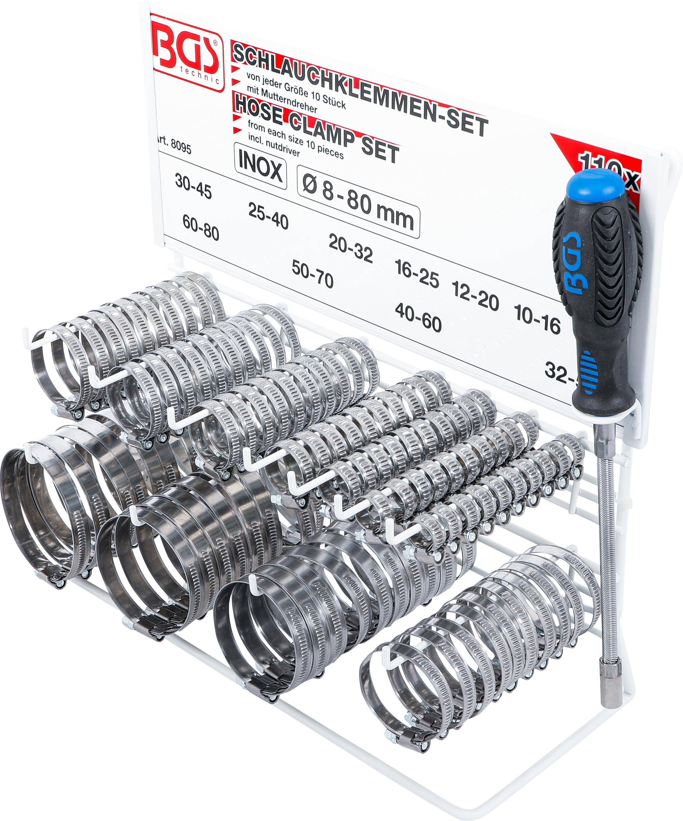 BGS technic Schlauchklemmen-Sortiment | rostfrei | auf Tafel |