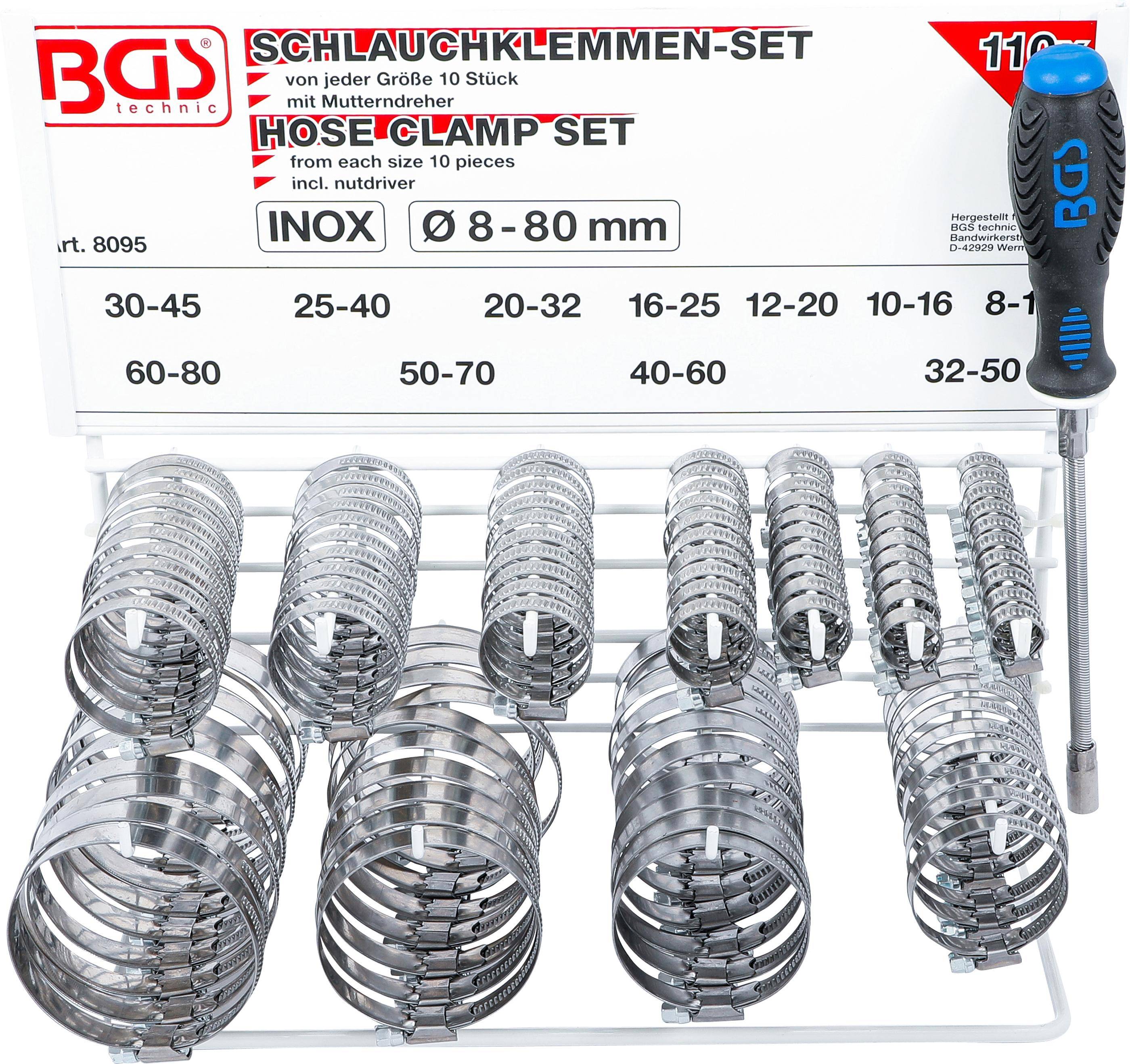 BGS technic Schlauchklemmen-Sortiment | rostfrei | auf Tafel |