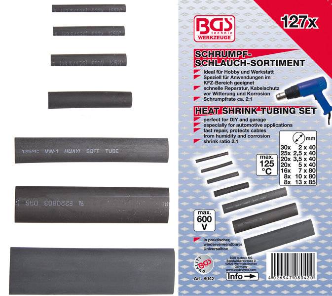 Schrumpfschlauch-Sortiment schwarz 127-tlg.