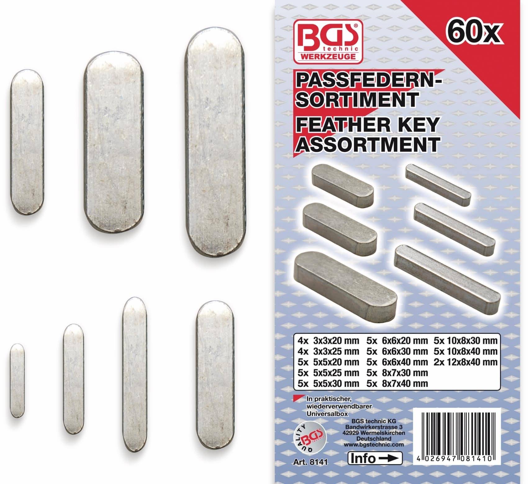 BGS TECHNIC Sort. Passfedern, 8141, 60-tlg