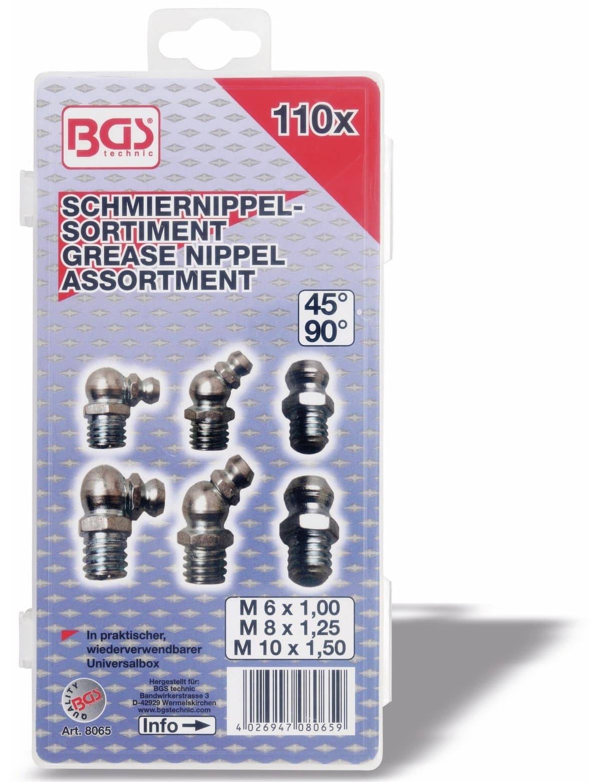 BGS TECHNIC Schmiernippel-Set, 8065, 110-teilig