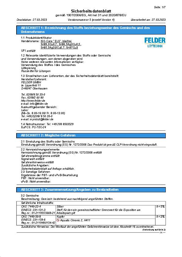 Lötdraht ISO-Core® EL 1mm 250g S-Sn99Cu1 FELDER