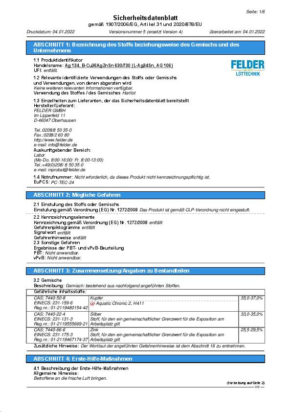 Silberhartlot AG 106 D2xL500mm L-Ag34Sn 5 St.FELDER