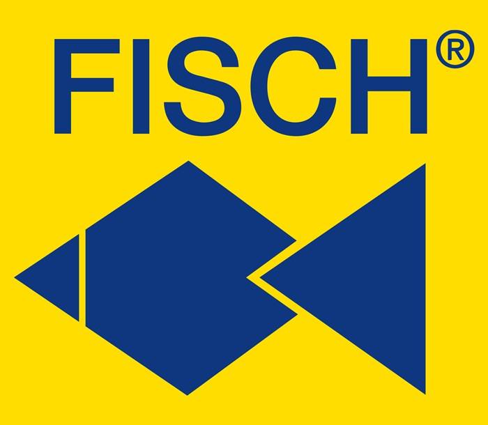 Ein blauer Fischlogo auf gelbem Hintergrund mit dem Wort 'FISCH' in großen blauen Buchstaben darüber.