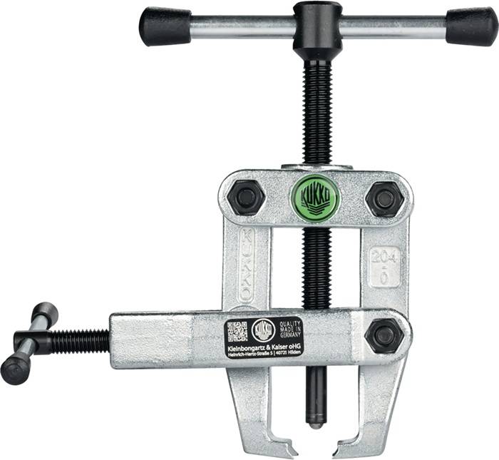 Ein Kukko Abzieher mit drei Armen und verstellbarem Schraubenmechanismus, der zum Ausziehen von Zahnrädern und Lagern in der Mechanik verwendet wird.