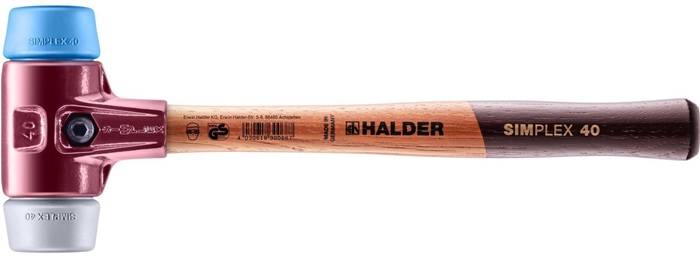 Einstellbarer Kupferrohrschneider mit Holzgriff und blauen und weißen Endkappen, gekennzeichnet als „HALDER SIMPLEX 40