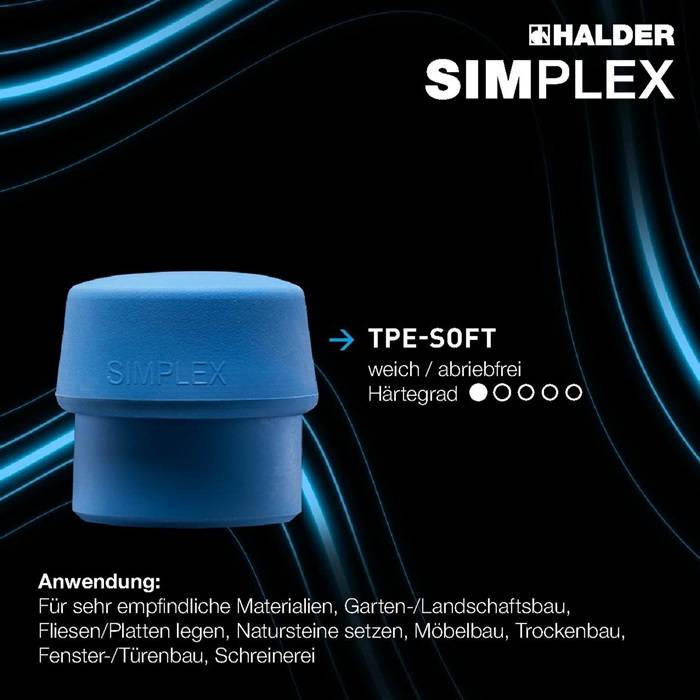 Schonhammer SIMPLEX L.300mm Kopf-Ø 30mm mittelh.HO TPE-soft,blau/TPE-mid,grau