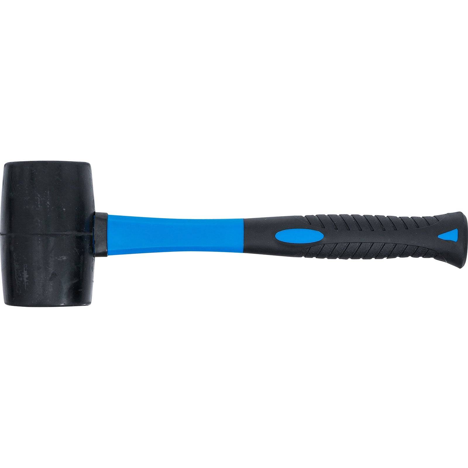 Ein Gummihammer mit blauem Griff und schwarzem Griffband, der zum Ausführen weicherer Schläge im Vergleich zu Metallhämmern verwendet wird.