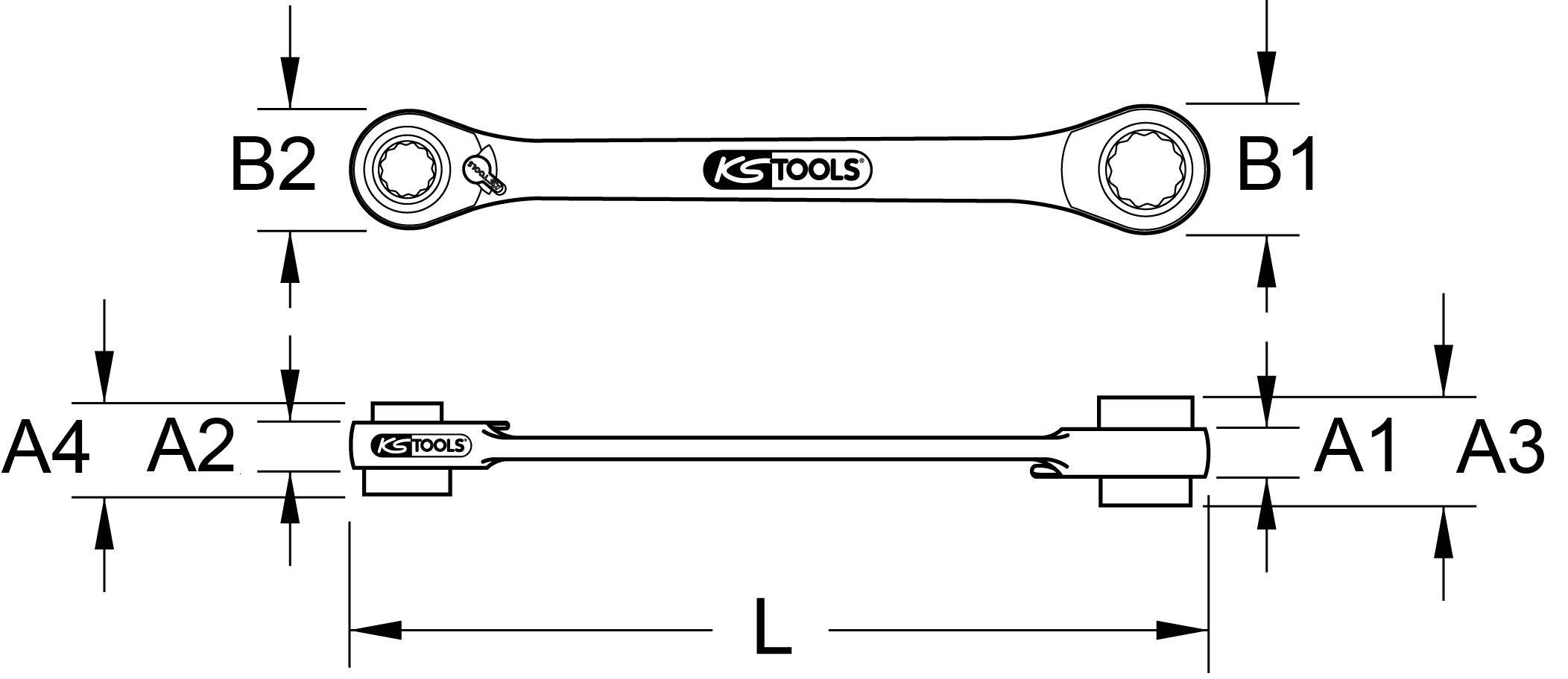 KS TOOLS 4 in 1 GEARplus umschaltbar Doppel-Ratschenringschlssel,