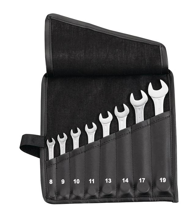 Ringmaulschlüsselsatz 8tlg.SW 8-19mm Form A CV-Stahl in Rolltasche PROMAT