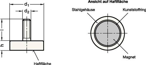 Haltemagnet GN 50.3 d1 63-3mm d2 M 6mm Hartferrit HF GANTER