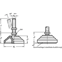 Kunststoff-Gelenkfuß GN 344 d1 60 mm,d2 M 16mm l1 148mm l3 24mm GANTER Kunststoff-Gelenkfuß GN 344 d1 60 mm,d2 M 16mm l1 148mm l3 24mm GANTER