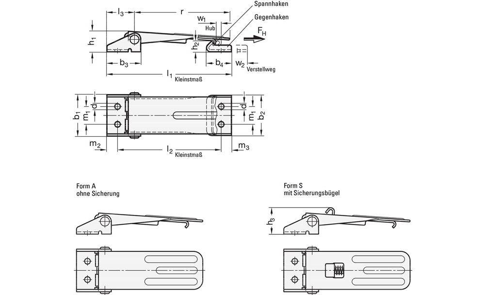 GANTER GRIFF Spannverschluss GN 821 Edelstahl, mit Sicherung