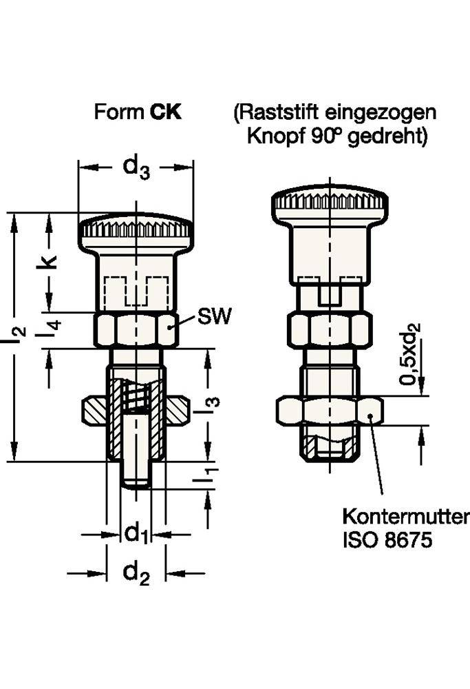 GANTER GRIFF Rastbolzen GN 817 d1 4 mm d2 M 8 x 1 mm l1 4 mm Stahl,