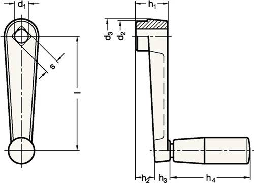 Handkurbel GN 471 d2 32mm d3 35mm VK Alu. Ganter