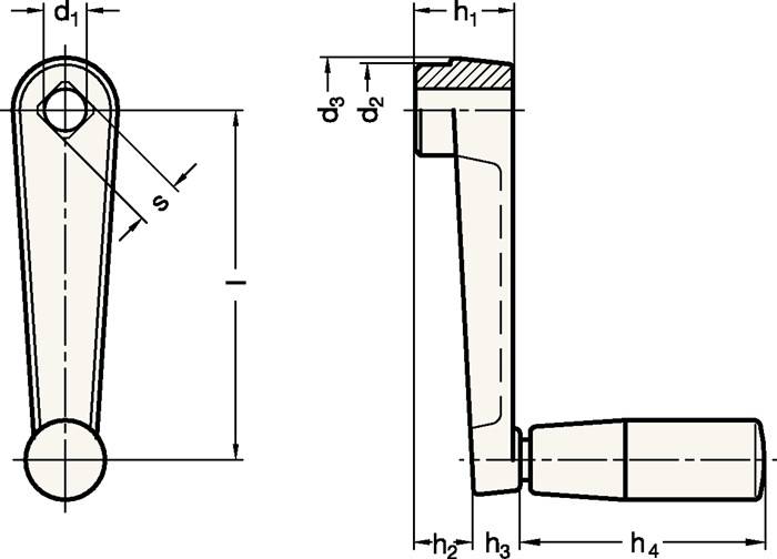 Handkurbel GN 471 d1 B 12mm d2 27mm d3 30mm Bohrung Alu. Ganter