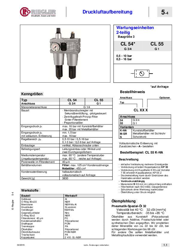 Wartungseinheit MULTIFIX Gew.G 1 Zoll HA BG V 2-tlg.10500l/min B.200mm RIEGLER