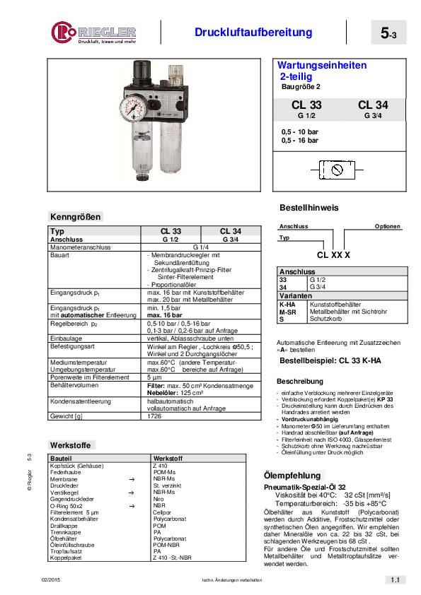 Wartungseinheit MULTIFIX Gew.G 3/4 Zoll HA BG III 2-tlg.3500l/min B.134,8mm