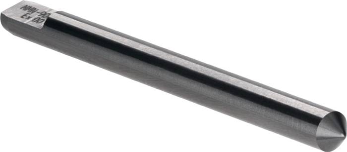 Ein zylindrischer Metallstab mit einer sich verjüngenden Spitze, diagonal auf weißem Hintergrund dargestellt.