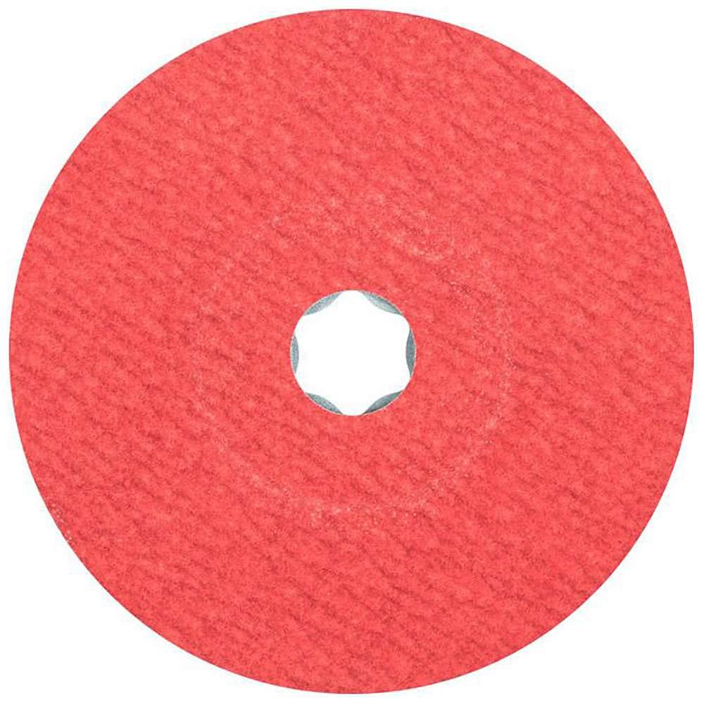 Rotes kreisförmiges Schleifpad mit einem kleinen Mittelloch auf weißem Hintergrund.
