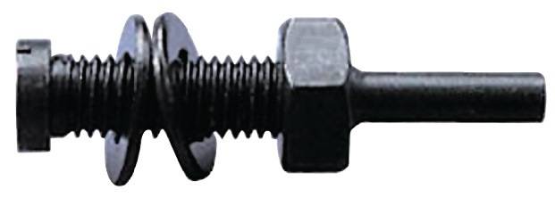 Eine Nahaufnahme eines schwarzen sechseckigen Bolzens mit einer passenden, darauf geschraubten Mutter, vor einem weißen Hintergrund.