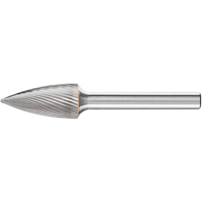 Frässtift "PFERD" - Hartmetall - Schaft-Ø 6 mm - spitzbogenform - Zahnung 5 - Bezeichnung SPG 1225/6 Z5 - Gesamtlänge 65 mm - Frässtift-ø x Läng