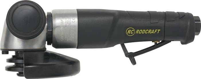 Nahaufnahme eines Werkzeuggriffs mit einem metallischen Abschnitt, der Text und ein gelbes 'RC' Logo trägt. Das Werkzeug erscheint ergonomisch und robust.