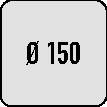 Das Bild zeigt den Text 'Ø 150', der mittig auf einem quadratischen grauen Hintergrund platziert ist.