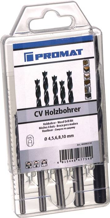 Holzspiralbohrersatz D.4,5,6,8,10mm 5tlg.CV-Stahl PROMAT
