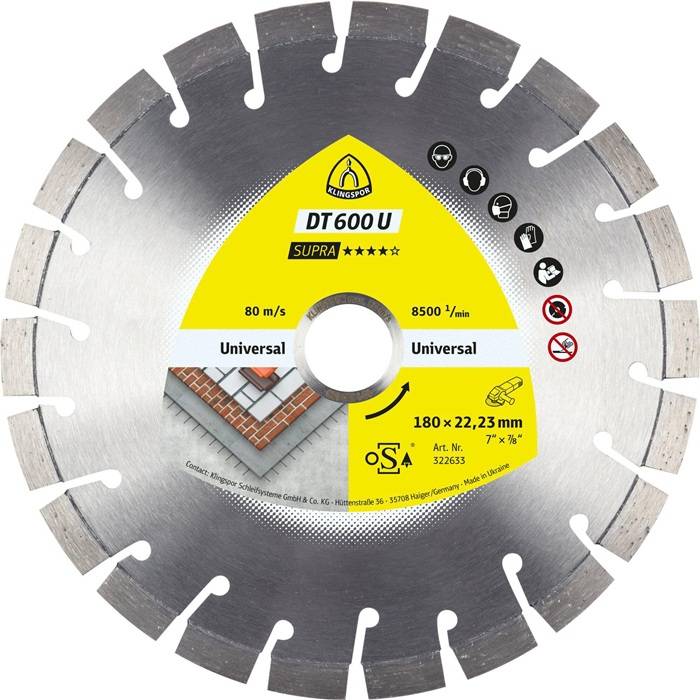 Diamanttrennscheibe DT 600 U Supra D.180mm Bohr.22,23mm 9mm 20mm KLINGSPOR